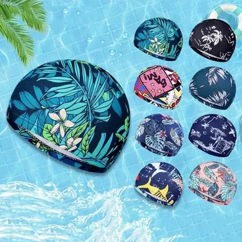 1 бр. на бързо съхнещи плувни шапки от различни модни материи с шарени, аксесоари за плуване за мъже и жени, шапки за плуване за възрастни