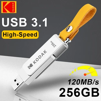 100% Оригинален метален USB устройство KODAK обем 256 GB, а флаш памет USB 3.1, високоскоростна карта памет, въртящата USB-стик за PC, ключовете за колата