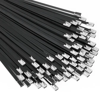 100шт метални основи с цип, черна кабелна замазка 11.8 инча от неръждаема стомана 304, за машини, превозни средства, ферми, кабели