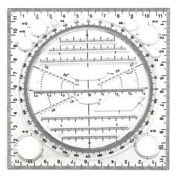 2X мултифункционалния шаблон за изготвяне на кръгове, инструмент за рисуване на геометрични, измервателна линия, ъгъл на завъртане