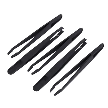 5 Броя Ръчни инструменти Черен Пластмасов Пинсети С Плосък Връх с Дължина 12 см