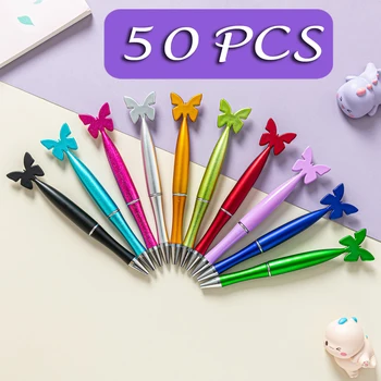 50шт Химикалка химикалка с пеперуда, въртящи се на химикалки, Офис и ученически принадлежности, награда за деца и ученици