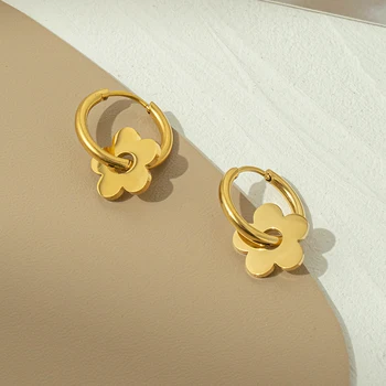 ANENJERY Обеци-пръстени във формата на цвете от неръждаема стомана 316L за жени, прости подвижни декорации за уши boucles d oreilles
