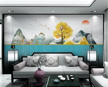 beibehang Индивидуален модерен минималистичен пейзаж с нови китайски мастило Фон на телевизора за фон на дивана тапети papel de parede