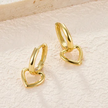 BOEYCJR S925 Обеци-пръстени във формата на сърце в стил ins за жени, изискани бижута