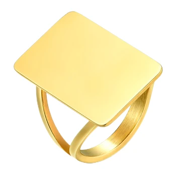 BONISKISS 2020 Нова мода Златен цвят Големи Квадратни пръстени за жени, Дамски пръстени от неръждаема стомана, Бижута, Подаръци, търговия на Едро,