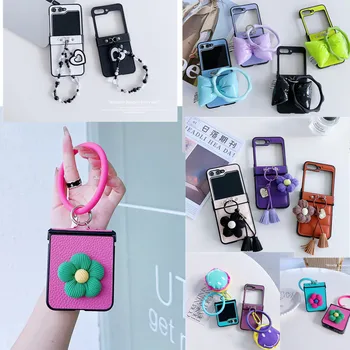 Ins Корейски Модерен Цветен Чантата Си Гривна Кожен Калъф За Samsung Galaxy Z Flip 5 Калъф За Galaxy Z Flip 4 Калъф Z Flilp3 Capa