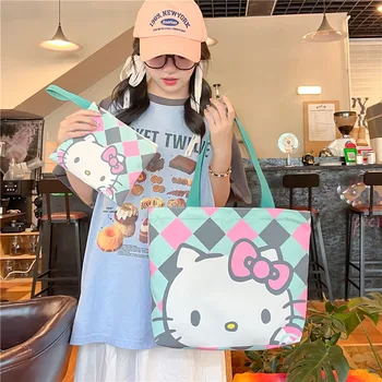 Kawaii Sanrio аниме Hello Kitty Мультяшная чанта през рамо с голям капацитет Чанта през рамо с принтом KT Cat Креативни Аксесоари за чанти