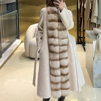 NIGO Дамско Модно Кашемировое Двустранно палто от Лисьего кожа, Зимата на Топло Кашемировое Двустранно палто дантела със Средна дължина Ngvp #nigo6754