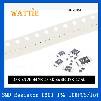SMD резистор 0201 1% 43K 43.2 K 44.2 K 45.3 K 46.4 K 47K 47.5 K 100 бр./лот микросхемные резистори 1/20 W 0.6 mm *0.3 мм
