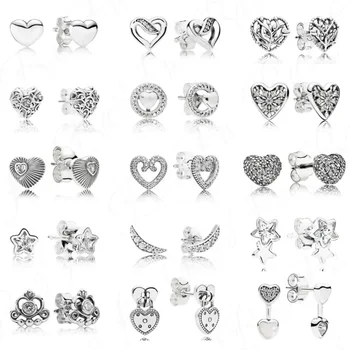 Автентични обеци-карамфил от 925 сребро във формата на сърце Серия Romantic and Elegant Love, подходящи оригинални аксесоари за жени