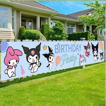 Банер на рожден ден на Hello Kitty, Kuromi Melody, Cinnamoroll, Празнични аксесоари, Декорация за детската душа, Cartoony Сладък плакат, на Фона на снимката