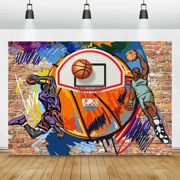 Баскетболен тематичен фон за снимки 7x5 фута, звезден спортен фон за момчета, украса за парти честит рожден Ден