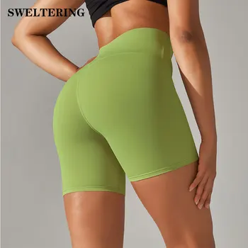 Безшевни Секси спортни къси панталони за йога с ефект повдигащ, дамски шорти за бягане и колоездене от ликра, Къси гамаши за фитнес, дамски къси панталони за фитнес с висока талия