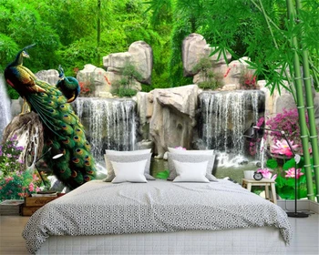 Бейбехан Потребителски 3D тапети бамбукови гори рокарий паун свеж фон за ТЕЛЕВИЗОР дневна спалня стенопис фото тапети за стени
