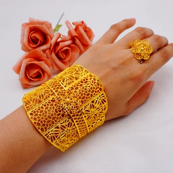 Близкият изток гривна за жени Златист цвят, Широки гривни и пръстени от Африка, Индия, Дубай, за младоженци, подаръци за сватба банкет, парти