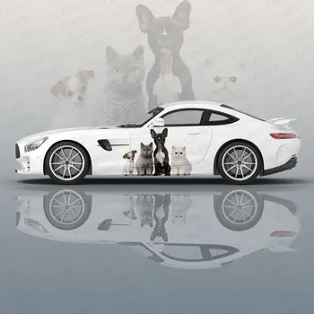 Графична стикер на състезателен автомобил с котки и кучета Предпазва цялото тяло на Винил фолио, модерен дизайн, изображението на Кръста, Стикер за маски, Декоративна Стикер на колата