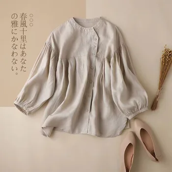 Дамска риза в стил ретро, ежедневни градинска облекло със свободен ръкав отстрани, Шикозни и Елегантни ризи и блузи, Blusas Mujer De Moda 2023