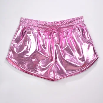 Дамски блестящи метални шорти Hot Shorts 2023, летни холограма на ежедневните панталони Wet Look с еластична шнурком Festival Rave Плячка Shorts