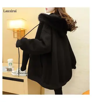 дамски ежедневни яке с кожа качулка и дълъг ръкав, сака, кадифе ветровка, топла горна дреха от 2021, есенно-зимния съкратен топ, ежедневни облекла