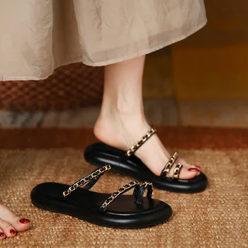 Дамски летни модни сандали-чехли на веригата, удобни чехли, дамски сандали на равна подметка, ежедневни обувки на плоска подметка