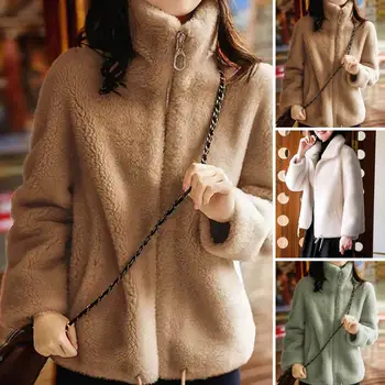Дамски плюшен яке, меко плюшевое зимно палто с висока яка, износостойкая горна дреха, яке за жени, жилетка с цип дълъг ръкав