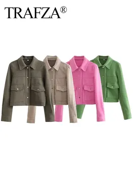 Дамски якета TRAFZA, връхни дрехи, ризи с отложным яка, копчета, къси модни якета са с джобове, връхни дрехи 2023