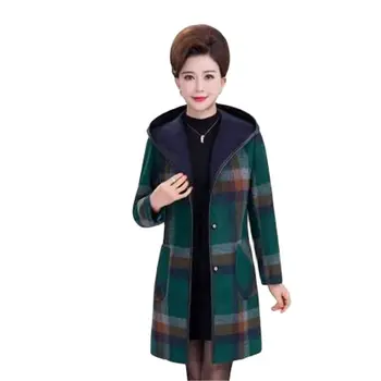 дамски якета зима 2022, палто от Изкуствена Вълна с Решетъчен Капак, Елегантни палта на жените, Особено на жените, Свободен размер, Женски 1431