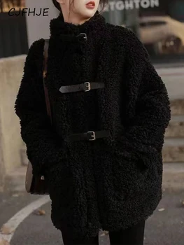 Дамско зимно палто CJFHJE, Универсална дамски дрехи, с голям размер, свободни дебели палта от овча вълна, Корейската мода однотонная Дамски яке