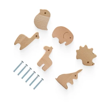 Декоративни Дървени чекмеджета във формата на животни с шарени животни Кръгла дървена плъзгаща се дръжка за чекмедже Директен доставка
