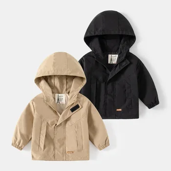 Детско палто с качулка, есен облекло 2023 г., когато ветровка с V-образно деколте за момчета, детски hoody с качулка с цип, детска однотонная hoody Hardshell