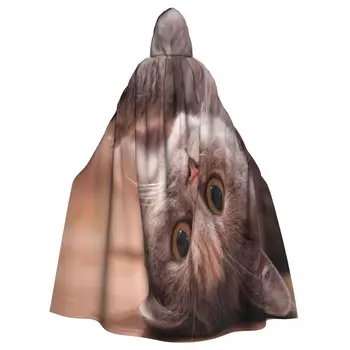 Дълъг нос-наметало с качулка със забавна котка, есенни блузи