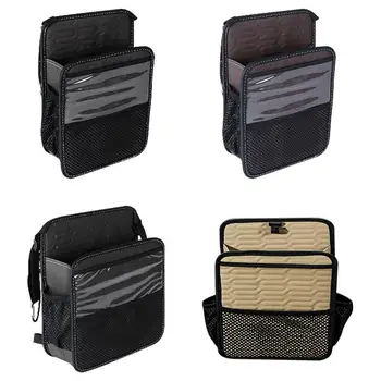 Държач за автомобилен чантата си между седалките, органайзер за съхранение в колата с множество джобове, между предните седалки, Кожена авто органайзер и чанта за съхранение