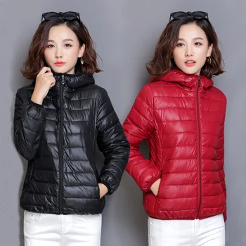 Есенно-зимни корейската версия на женски сака, нови леки якета с качулка от памук в ярки цветове, запазване на топлината, с къси ръкави и качулка sincere
