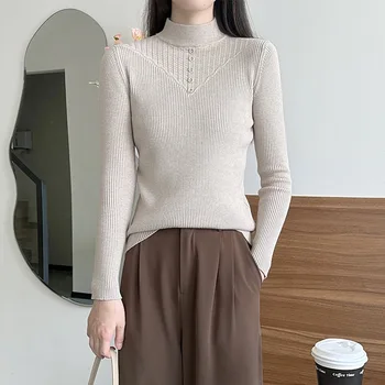 Есенно-зимния женски пуловер, поло, обикновен пуловер с дълги ръкави, трикотажная майк, модерни ежедневни елегантни блузи