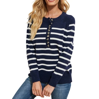 Есенно-пролетни дамски пуловер с копчета на раменете, яка-часова, шарени възли блузи с дълъг ръкав, пуловери, джъмпери, връхни дрехи