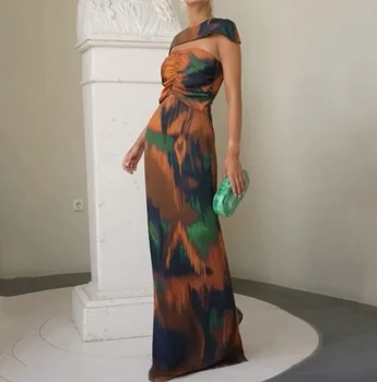 Жена комплект с дълга рокля, есен 2023, Ново модно елегантна дълга рокля с принтом 