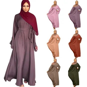Жена, мюсюлманското рокля 2023, ежедневна рокля, Однотонная Абая с изгорени ръкави, ислямски Арабски Кафтан, Класическа Елегантна рокля с дълъг ръкав, закрывающее врата,