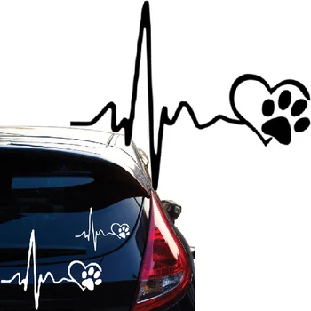 Забавна кардиограмма, етикети във формата на кучешки лапи, автомобилни стикери, винил, аксесоари за кола, творчески черно-бели стикери