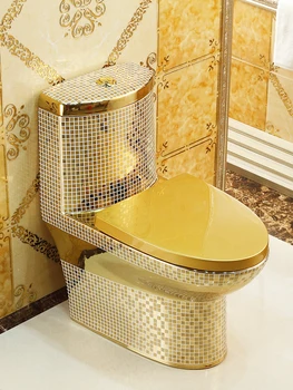 Златен тоалетна чиния в европейски стил, индивидуалност, креативна мозайка баня, сифон за тоалетна в Дубай, златна тоалетна чиния