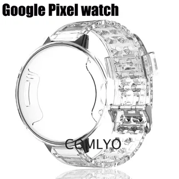 Каишка 2в1 за часа на Google Pixel Каишка от TPU прозрачна мека гривна + калъф с пълно покритие Мека защитна обвивка, броня