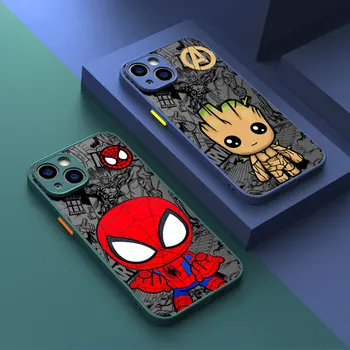 Калъф за телефон Marvel Cartoon Spider Man Groot Калъф за Apple iPhone X XS 13 Mini 12 7 8 15 11 Plus Pro SE XR 15 Pro Max Cover