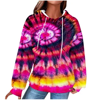 Козметична облекло Уникални блузи, дамски пуловери, Зима 2024, нови дамски блузи с дълъг ръкав и принтом, реколта hoody