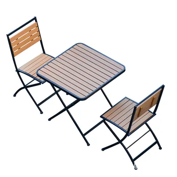 Комплект за маса и стол, Модерен сгъваем вътрешен двор, открит балкон, Градински мебели, комбинация от масата за хранене и столове от дърво и желязо