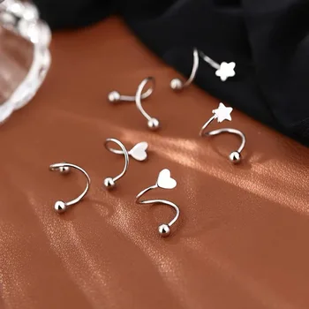 Корейската мода Изискани Леки Луксозни Спирално усукани обеци Starstar от неръждаема стомана за партита Loveheart Earbone С нитове