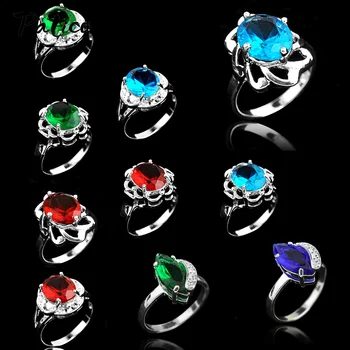 Луксозни Годежни пръстени от сребро 925 проба с кристали за жени и момичета, модни бижута, изработени от сребро 925 проба, различни цветове, 10 бр. Лот