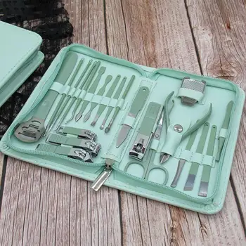 Маникюр, определени Преносима машина за рязане на нокти от неръждаема стомана с футляром от изкуствена кожа Ножица за педикюр Нож за маникюр у дома
