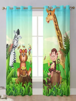 Мультяшное Горското Животно Зебра Жираф Прозрачни Завеси За Прозорците На Хола Завесата Тюлевая Завеса Cortinas Завеси За Дома