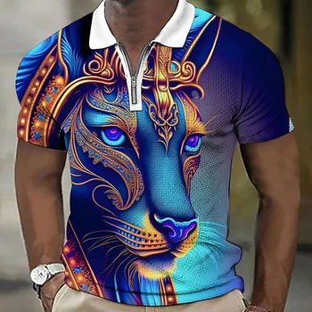 Мъжка риза поло с образа на животното Лъв, лятна тениска с къс ръкав за мъже, дишаща топ, Бизнес отложной яка, Градинска облекло за мъже