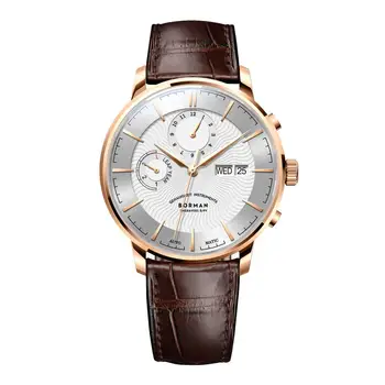 Мъжки автоматичен часовник BORMAN Луксозна марка Мъжки часовници самостоятелно ликвидация Механичен часовник със сапфир кожена каишка на Бизнес часовници